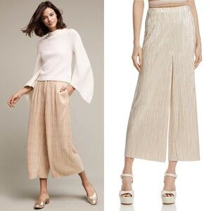 Alice and Olivia Pants Wide Leg Metallic Gold Pleated Cropped Ankle Pants